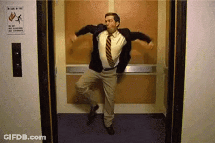 Ed Helms Victory Dance Elevator GIF