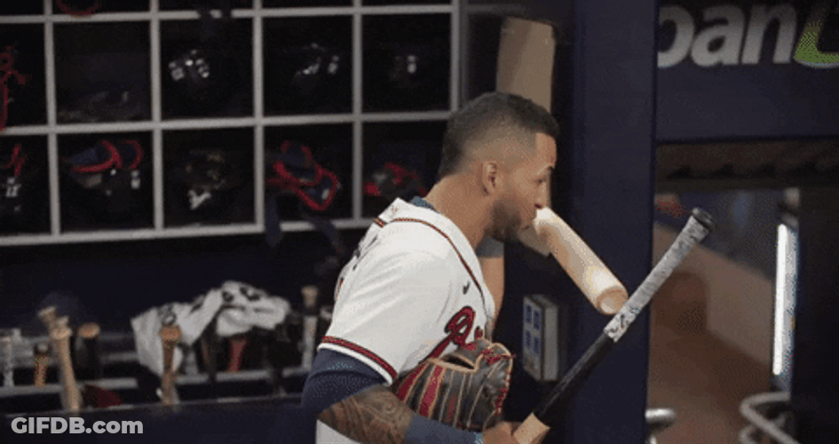 Eddie Rosario Kissing The Baseball Bat GIF
