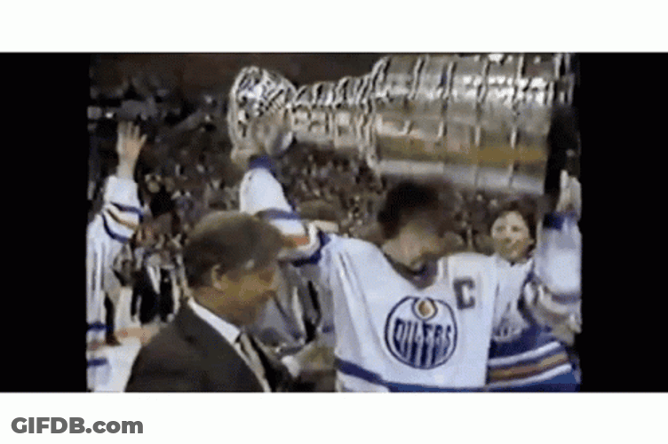 Edmonton Oilers Wayne Gretzky Lifting Stanley Cup GIF