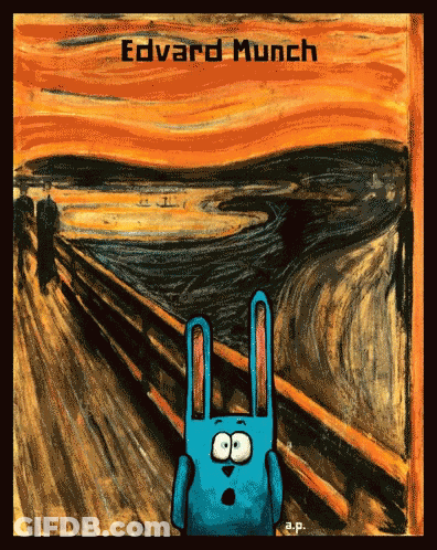 Edvard Munch Painting With Cartoon Rabbit GIF