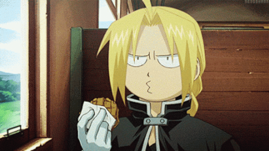 Edward Elric Fullmetal Eating Annoyed GIF