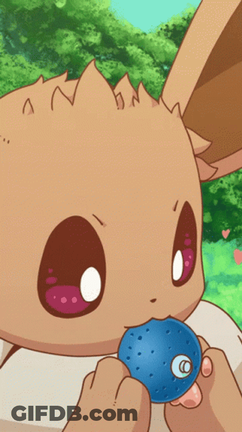 Eevee Pokemon Adorable Hearts Eating Food GIF