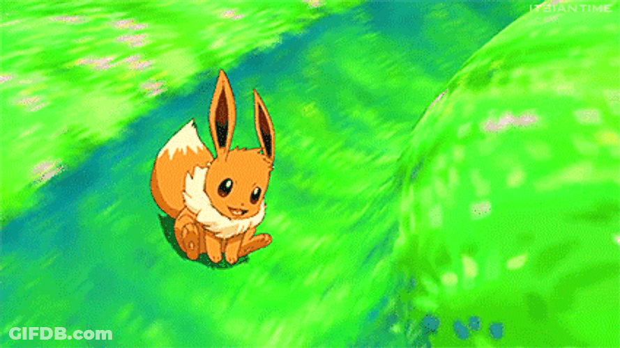 Eevee Pokemon Happy Grass Field Slide Going Down GIF