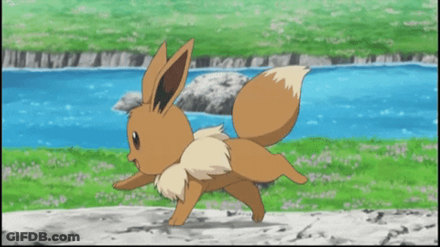 Eevee Pokemon Happy Jump Dancing Flower River GIF