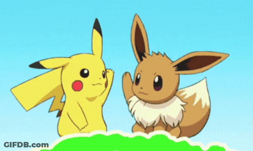 Eevee Pokemon High Five Pikachu Hello Wave GIF