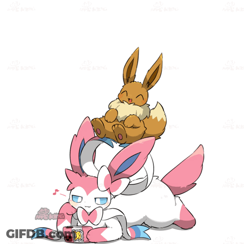 Eevee Sitting On Pink And White Bunny GIF