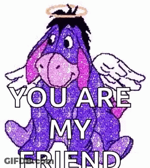 Eeyore From Winnie The Pooh Is Wearing A Halo And Wings And Is Sitting Down . GIF