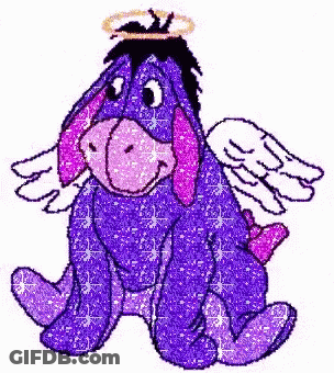Eeyore From Winnie The Pooh Is Wearing Angel Wings And A Halo On His Head . GIF
