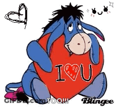 Eeyore Holding Red Heart Saying I Love You Too GIF