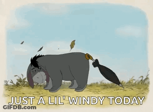 Eeyore Holding Umbrella In Wind GIF