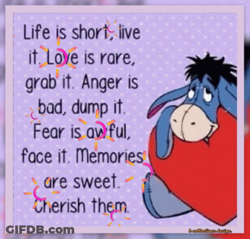 Eeyore Is Holding A Heart With A Quote About Life GIF