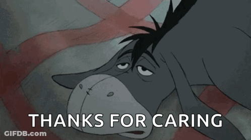 Eeyore Laying Down Saying Thanks For Caring GIF
