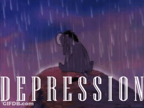 Eeyore On Rock In Rain With Depression GIF