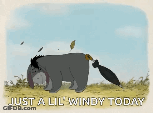Eeyore Walking In Wind Holding Umbrella GIF