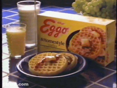 Eggo Waffles Box, Plate Of Waffles, Glass Of Milk GIF