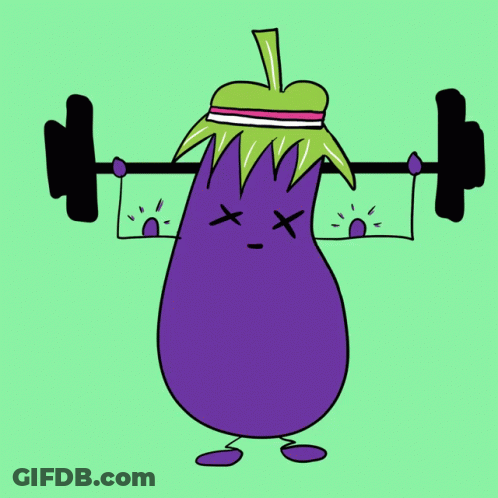 Eggplant Lifting Barbell Crossed Eyes GIF