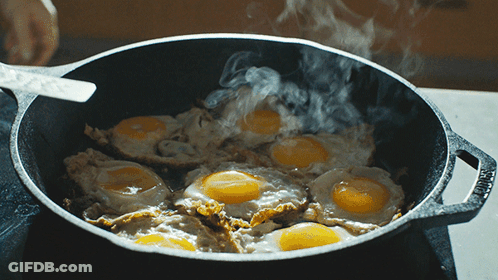 Eggs Cooking In Lodge Skillet GIF