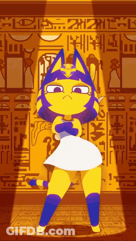 Egyptian Cat Standing Before Hieroglyph Wall GIF