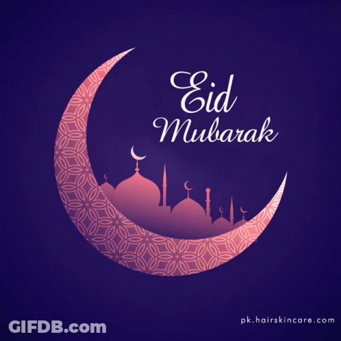 Eid Mubarak Crescent Moon Mosque Silhouettes GIF