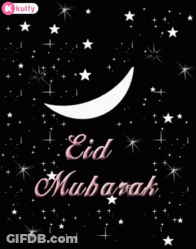 Eid Mubarak Greeting Card Crescent Moon Stars GIF