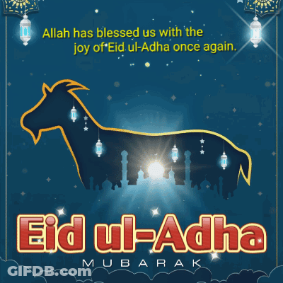 Eid Ul-Adha Mubarak Greeting Card With Goat Silhouette GIF