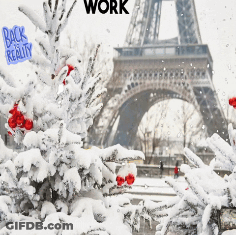 Eiffel Tower Behind Snow Covered Christmas Tree GIF