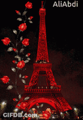 Eiffel Tower Painting With Red Roses And Aliabdi GIF