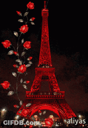 Eiffel Tower Painting With Red Roses GIF