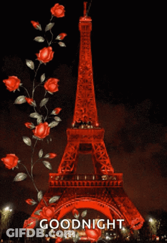 Eiffel Tower With Red Roses Goodnight GIF