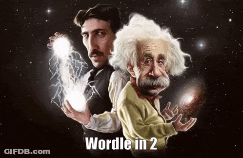 Einstein And Tesla Wordle In 2 GIF