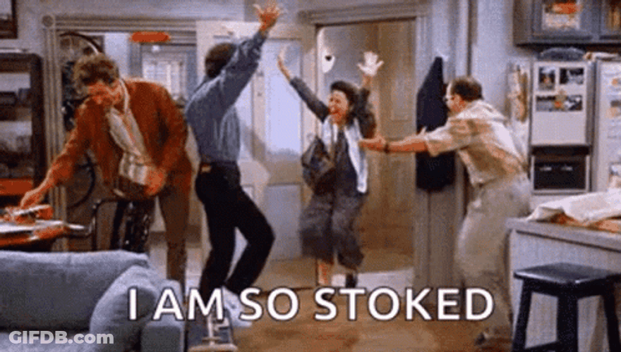 Elaine Dance I Am So Stoked GIF