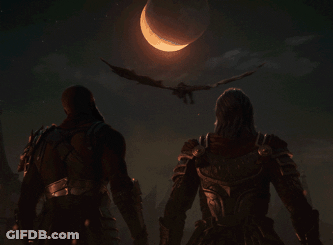 Elder Scrolls Characters Looking At Flying Dragon GIF