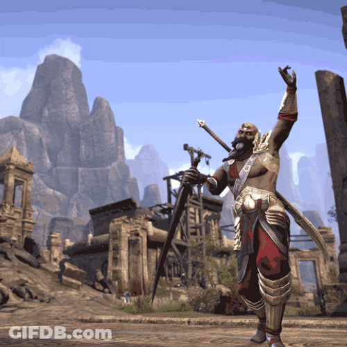 Elder Scrolls Sai Sahan Pointing His Sword GIF