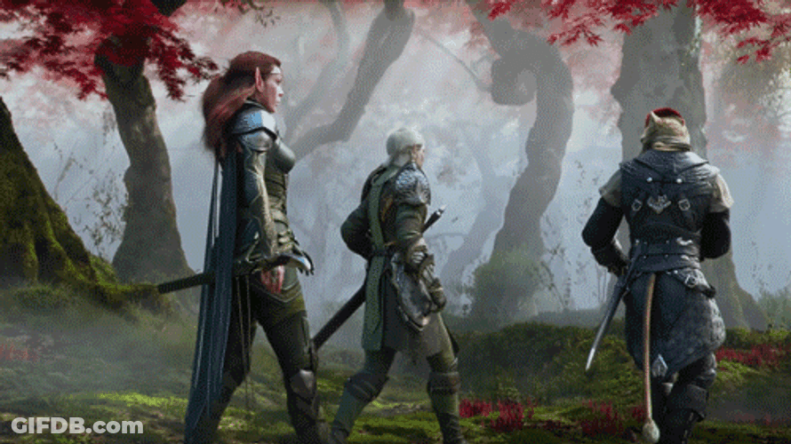 Elder Scrolls Summerset Characters In Forest GIF
