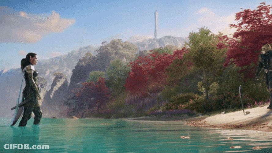 Elder Scrolls Summerset Two Characters In River GIF