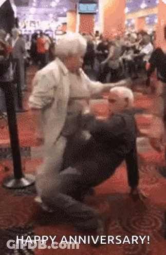 Elderly Couple Dancing Happy Anniversary GIF