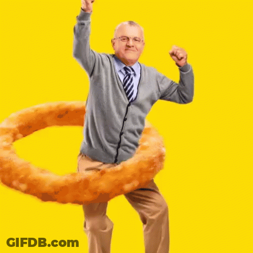 Elderly Man Dancing With Onion Ring GIF
