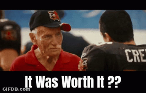 Elderly Man In Baseball Cap Talking To Young Man In Football Jersey GIF