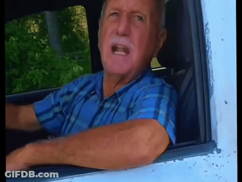 Elderly Man In Blue Plaid Shirt Shouting GIF