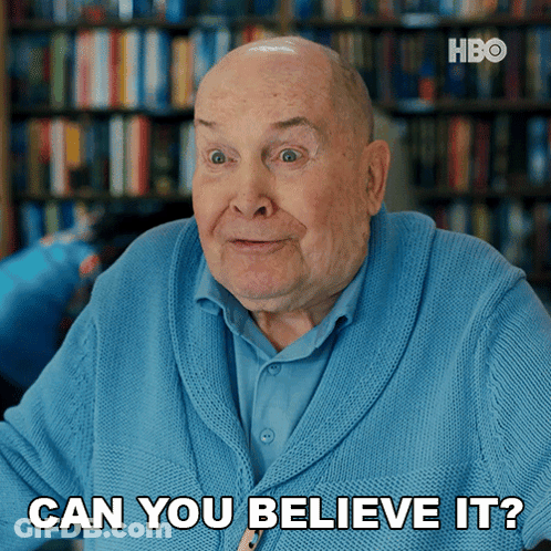 Elderly Man In Blue Sweater Says Can You Believe It GIF