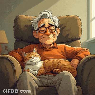 Elderly Man Sitting With Cat GIF