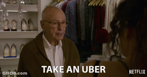 Elderly Man Talking To Woman About Uber GIF