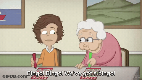 Elderly Woman And Young Boy Playing Bingo GIF