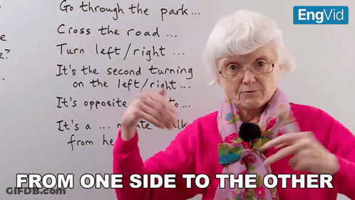 Elderly Woman At Whiteboard Go Through Park Cross Road Turn Left Right GIF