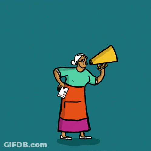 Elderly Woman Holding Ballot And Megaphone Saying Votar Por Correo GIF