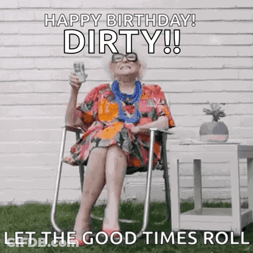 Elderly Woman Holding Beer Saying Happy Birthday Dirty GIF