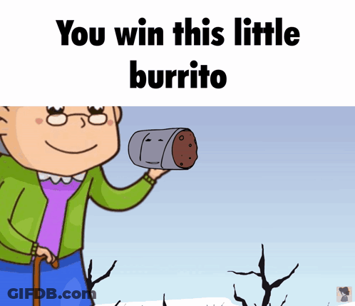 Elderly Woman Holding Burrito Says You Win GIF