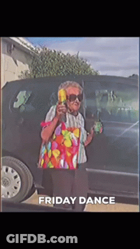Elderly Woman Holding Drink And Bag Friday Dance GIF