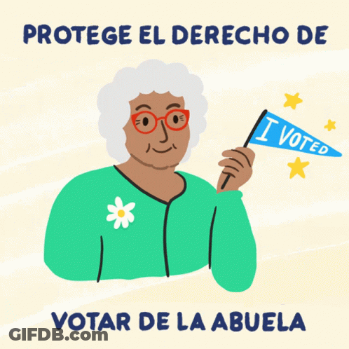 Elderly Woman Holding I Voted Flag GIF