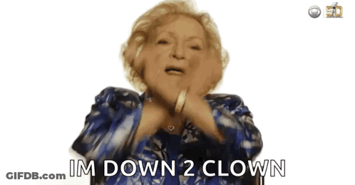 Elderly Woman In Blue And White Jacket Saying Im Down 2 Clown GIF